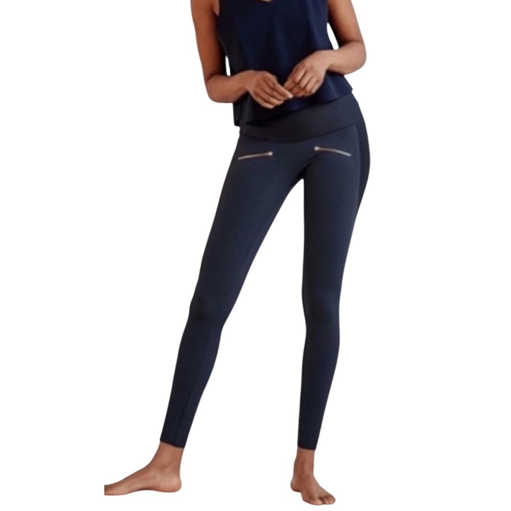 ADAY Throw It Higher Leggings Black High Rise Mixed Media Zip Pocket L Sleek Y2K